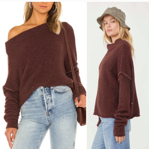 Free People Sweaters - Free People Cotton San Vincente Slouchy Mock Neck Sweater Birch Bark Chocolate